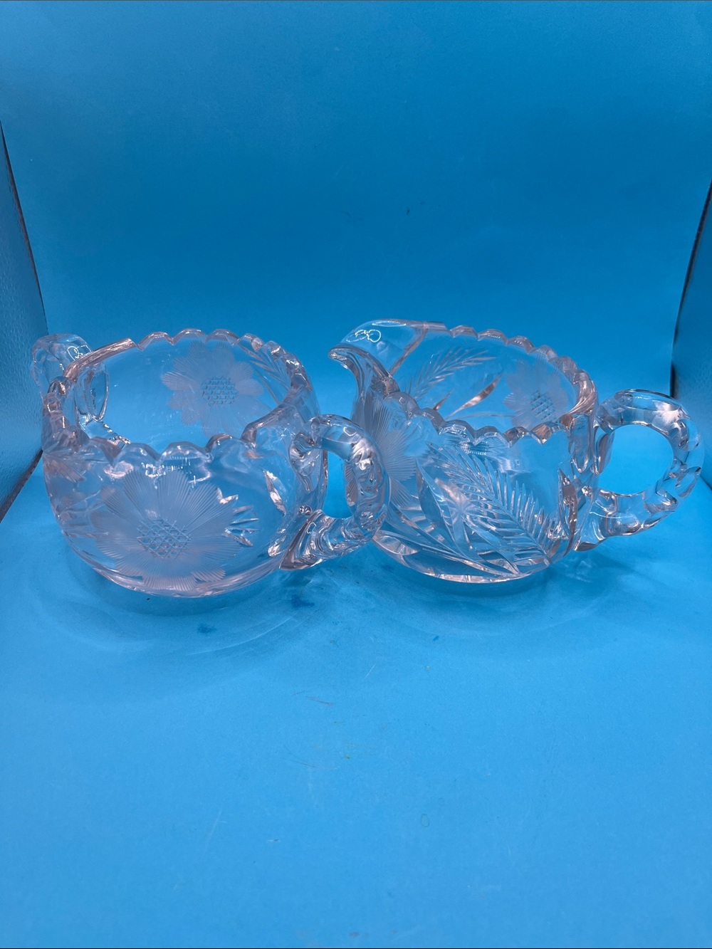 Antique American Cut Glass Creamer and Sugar Set